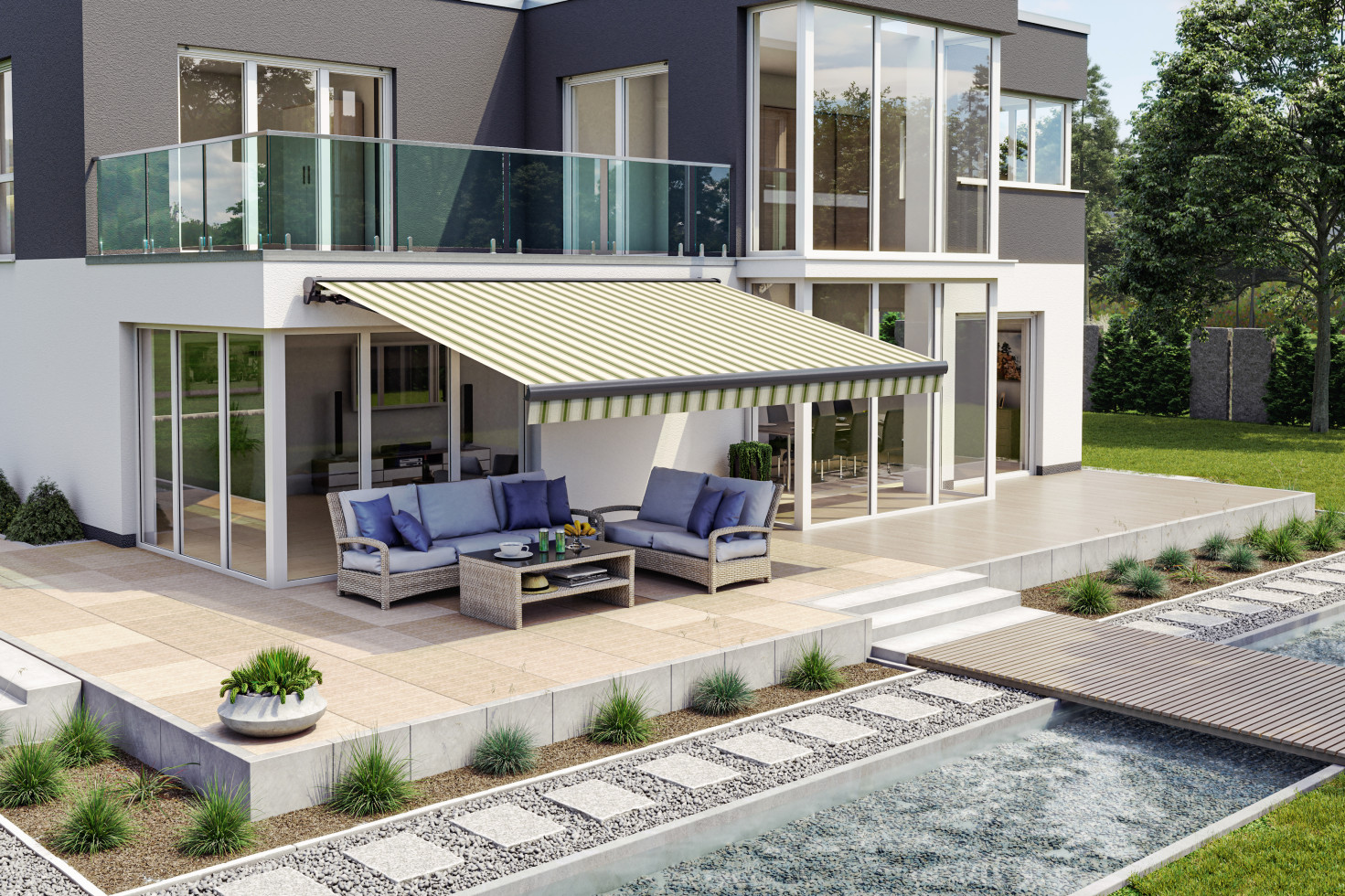 Wismar Halbkassettenmarkise grün-beige gestreift