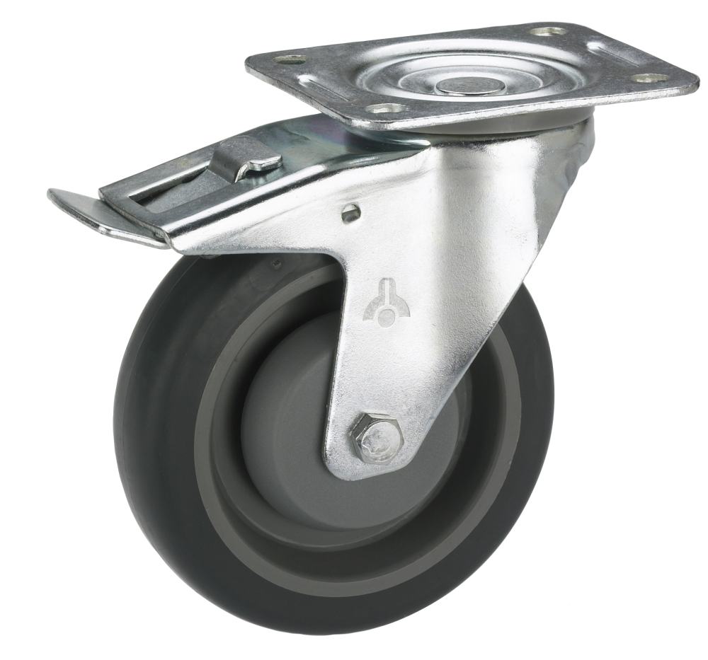 Lenkrolle mit Platte und Totalfeststeller 100 x 32 mm, Tragkr. 150 kg