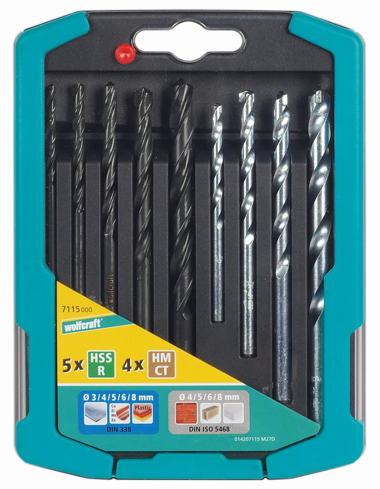 Wolfcraft Bohrer-Set Metall-Stein 9-teilig 7115000 Ø 3 - 8 mm Rundschaft