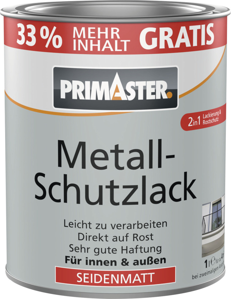 Primaster Metallschutzlack silbergrau glänzend 1 L + 33% gratis