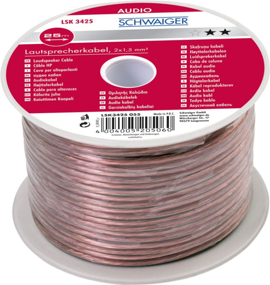 Schwaiger Lautsprecherkabel LSK3425 055 transparent, 25m, 2x 1,5mm², unkonfektioniert