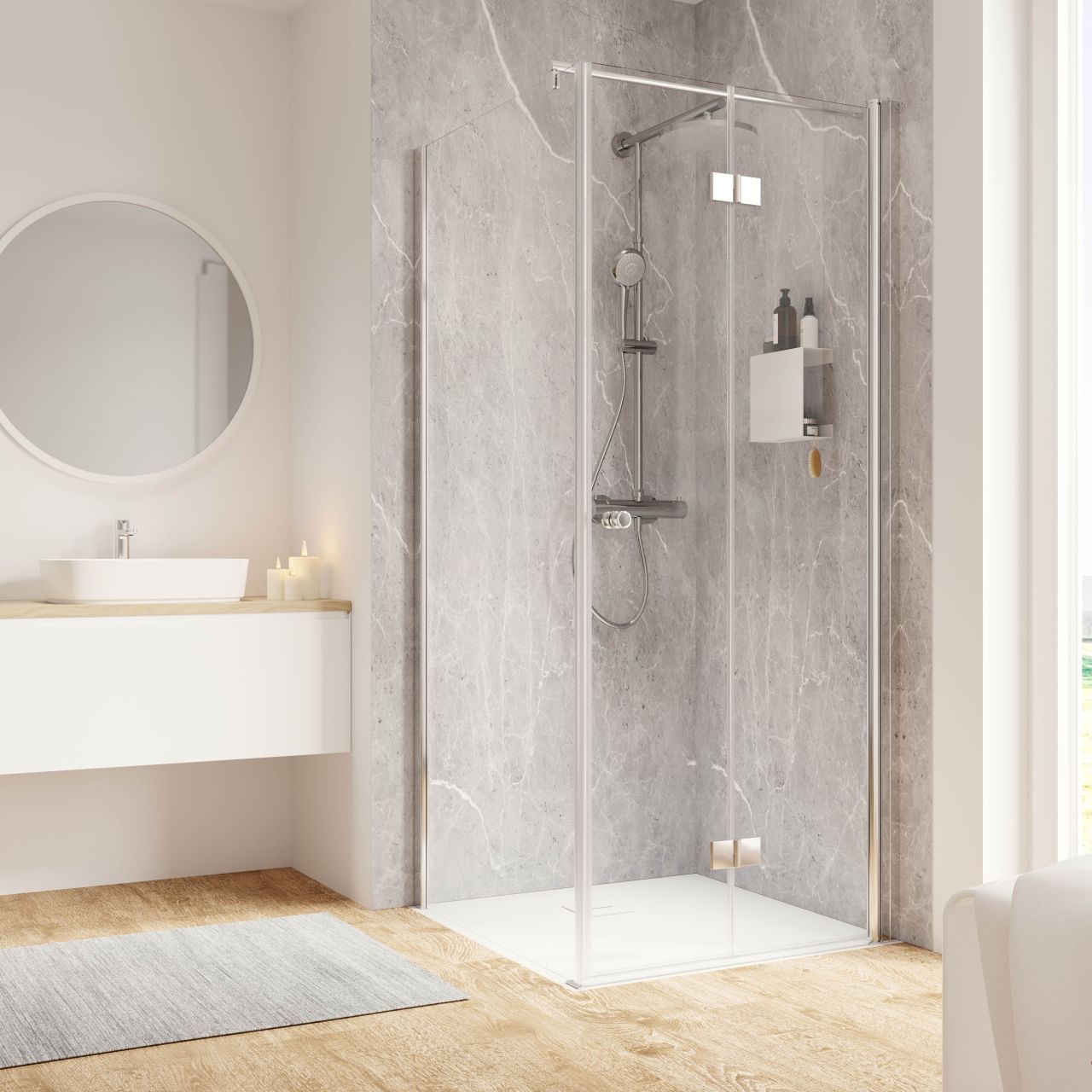 Schulte Drehfalttür und Seitenwand links 90 x 90 x 200 cm Garant 2.0 Chromoptik Türanschlag rechts