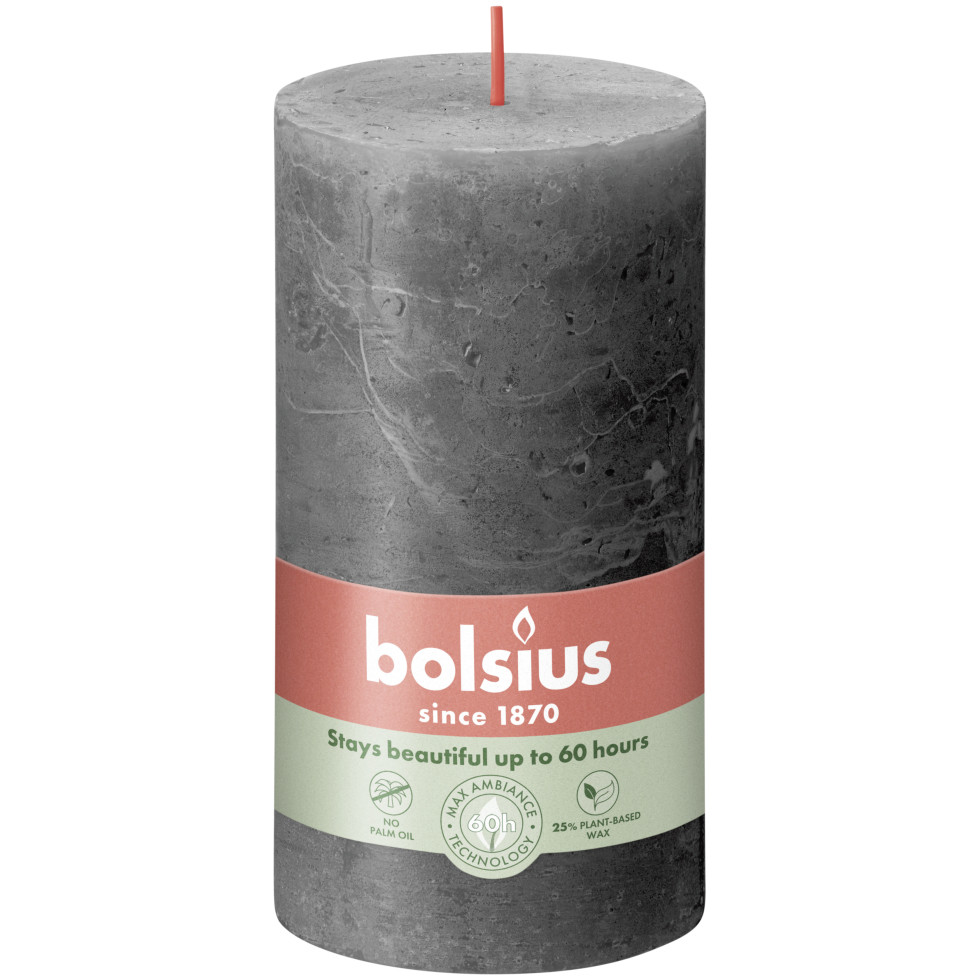 Bolsius Rustik Stumpenkerze stürmisches grau, Höhe: 13 cm, Ø 6,8 cm