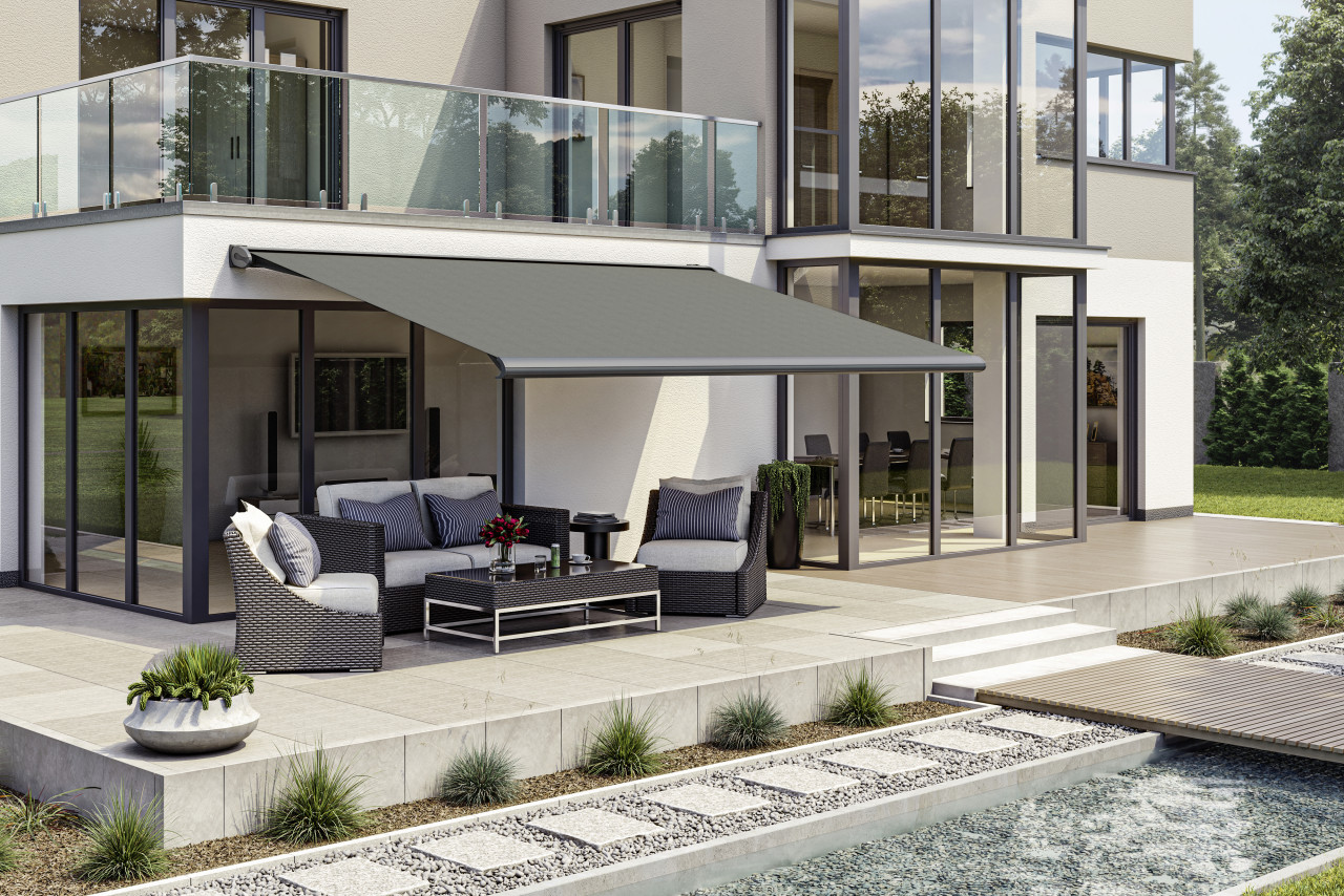 Kassettenmarkise S-Compact dunkelgrau struktur inkl. Motor, Aufputzschalter