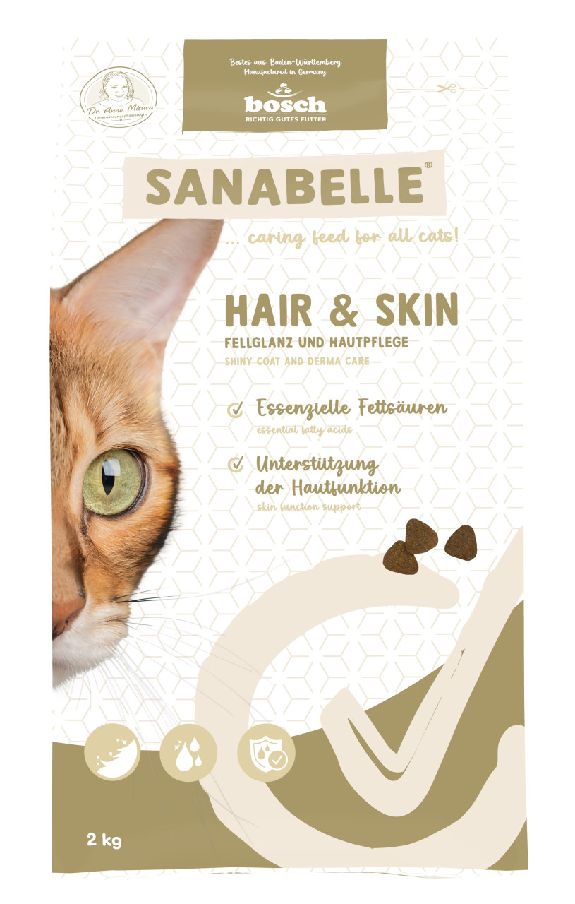Sanabelle Katzentrockenfutter Adult Hair & Skin mit Geflügel & Lachsöl für Katzen mit empfindlicher Haut 2 kg