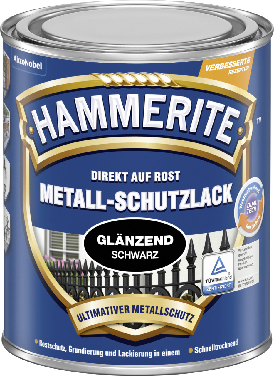 Hammerite Metall-Schutzlack Hammerschlag 250 ml schwarz glänzend