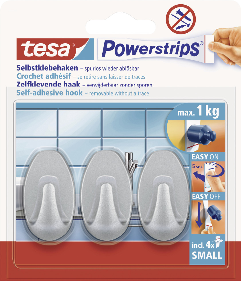 tesa Haken Powerstrip Small oval, matt-chrome