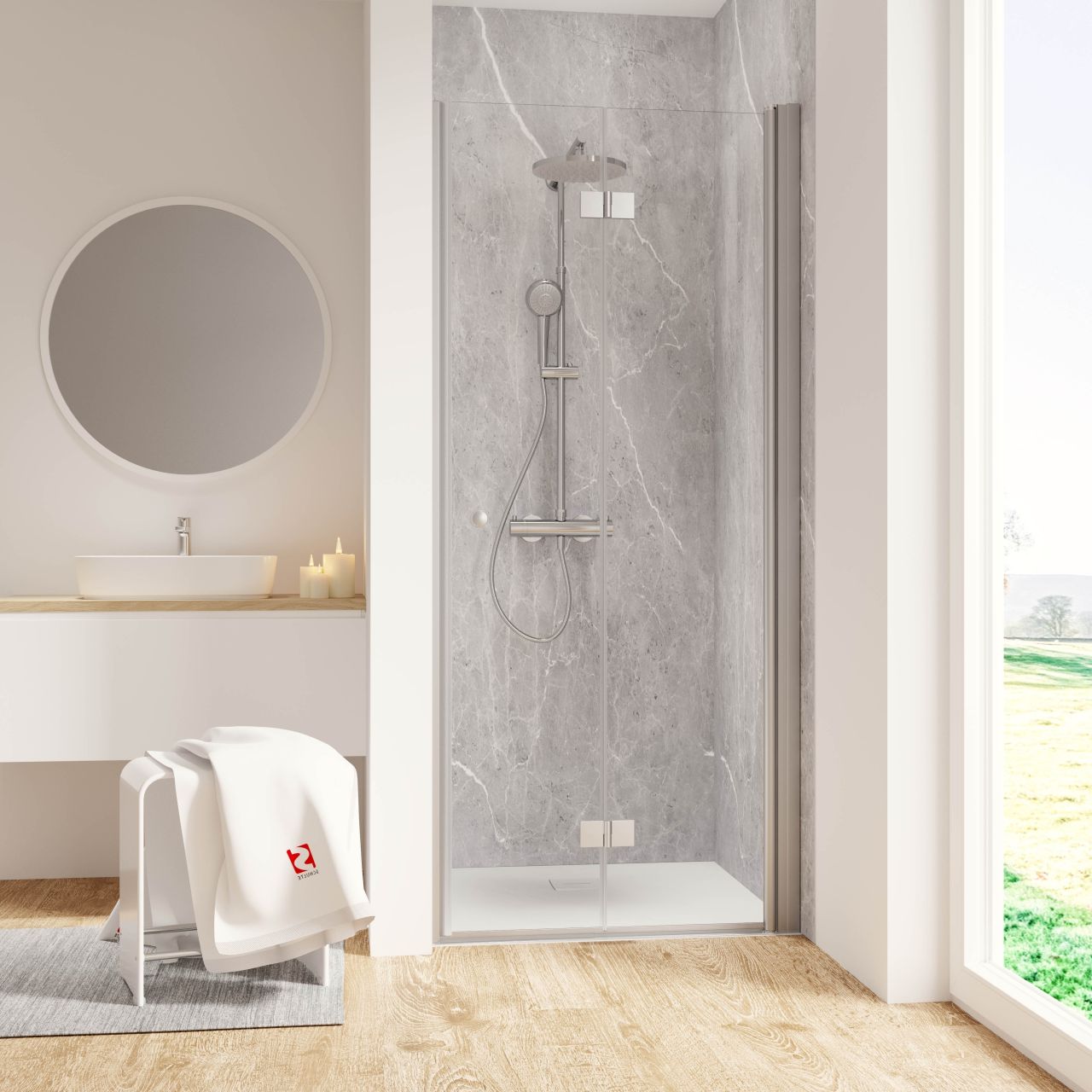 Schulte Nische mit Drehfalttür 90 x 200 cm Garant 2.0 Alu-Natur Türanschlag rechts