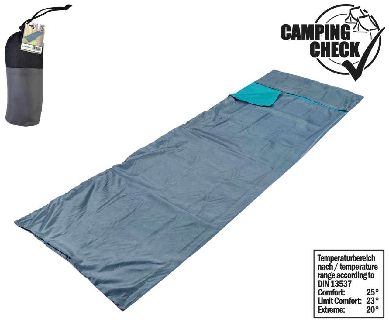 Happy People Reiseschlafsack Polyester 220 x 70 cm, grau türkis