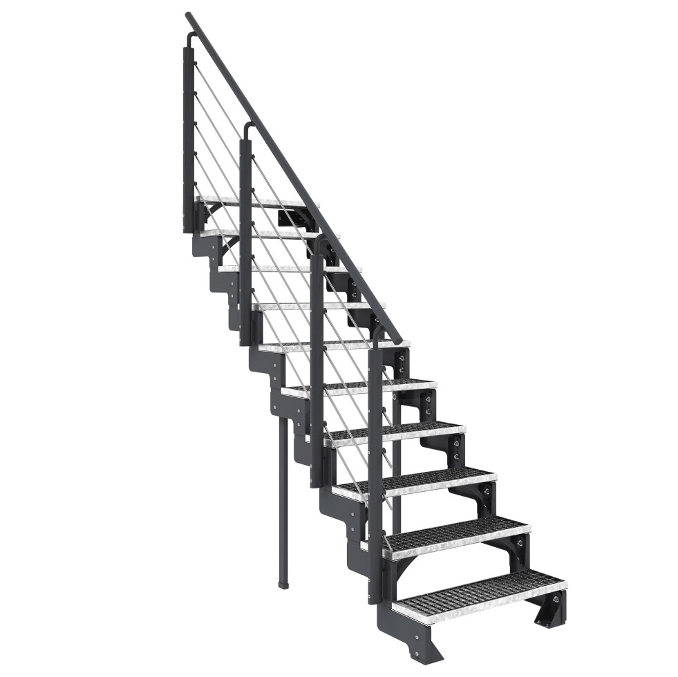 Dolle Außentreppe Gardentop 10 Gitterroststufen 100 cm inkl. einseitigem Geländer anthrazit