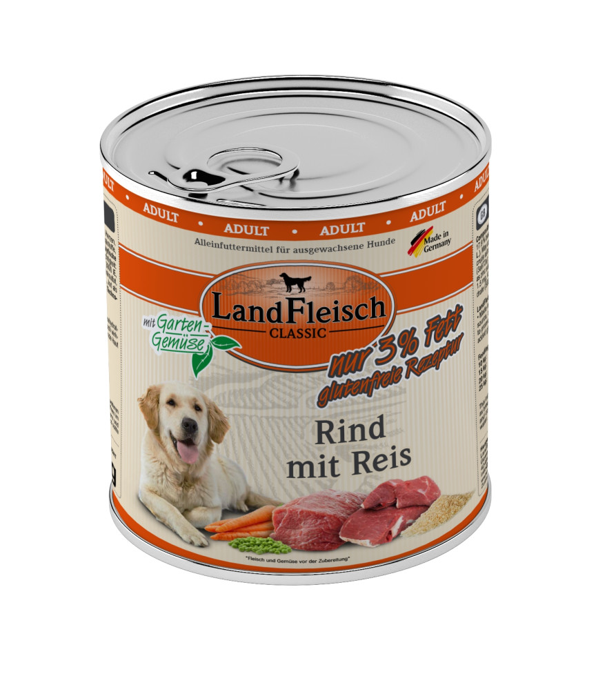 Landfleisch Classic Hundenassfutter Adult glutenfrei 800 g Rind mit Reis